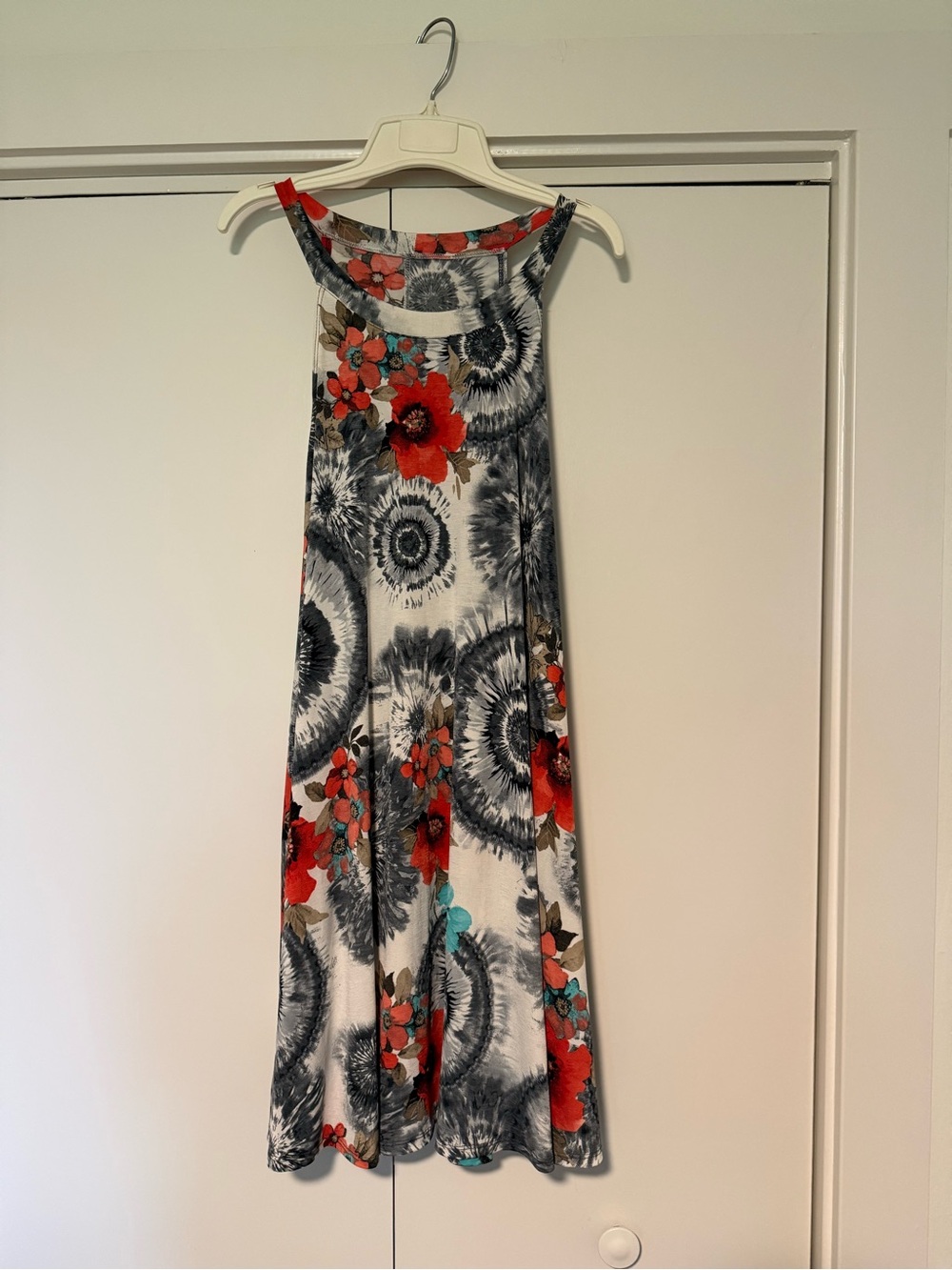 Floral Tie-Dye Maxi Dress in Red and Gray